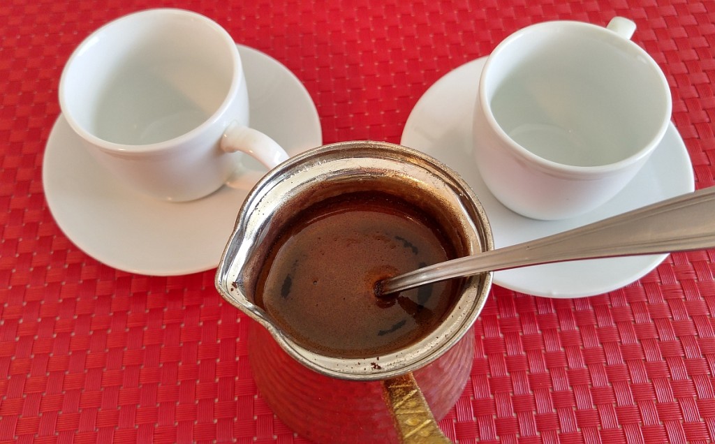 Freshly Made Turkish Coffee and cups